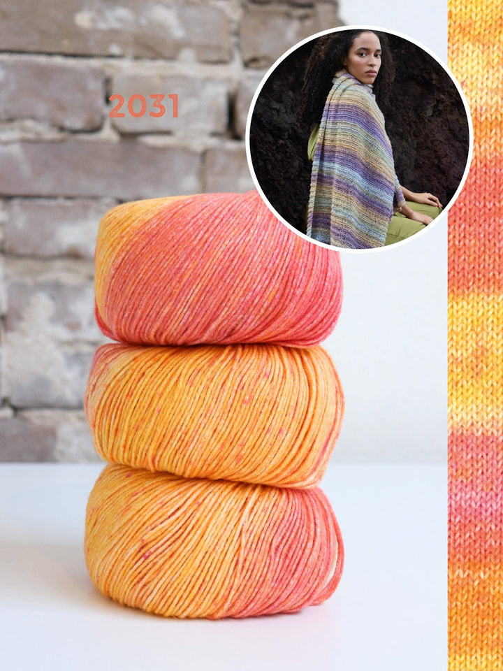 Strickpaket Gomitolo Mambo Schal mit Fallmaschenmuster