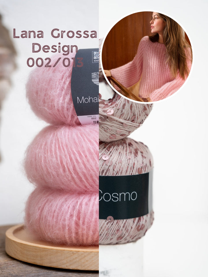 Strickpaket Mohair Di Gio Cosmo Top-down Pullover im Patentmuster