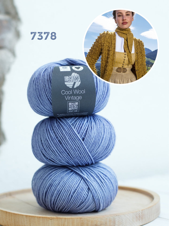 Strickpaket Cool Wool Vintage Jacke im Zopf-noppenmuster
