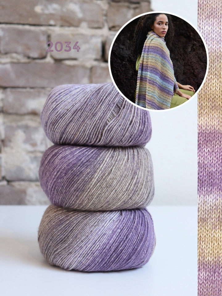 Strickpaket Gomitolo Mambo Schal mit Fallmaschenmuster