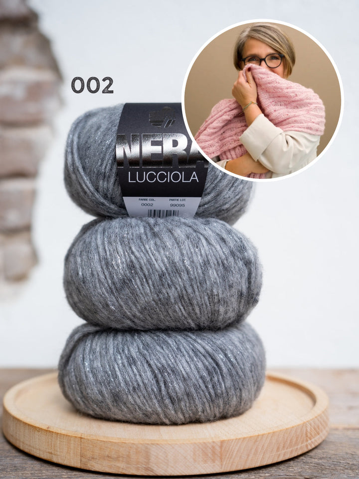 Strickpaket Fallmaschen-Schal – Lucciola – Tanja Steinbach