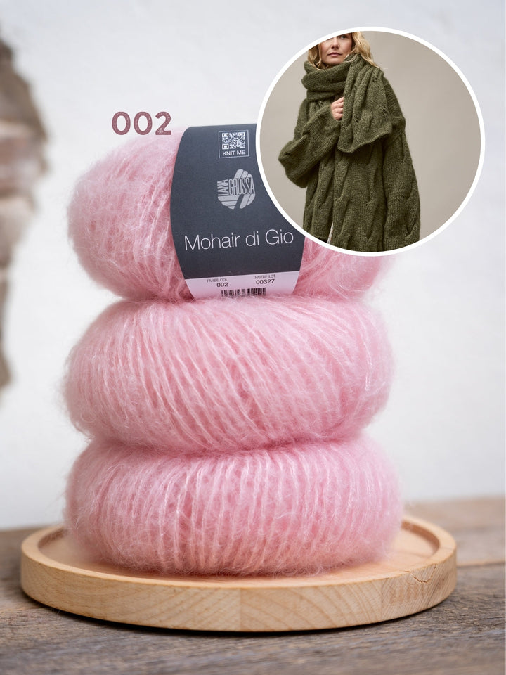 Strickpaket Mohair Di Gio Oversized Cardigan mit Zöpfen