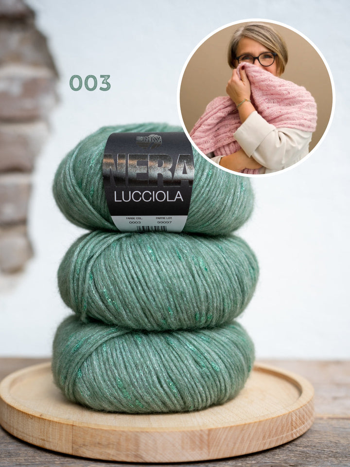 Strickpaket Fallmaschen-Schal – Lucciola – Tanja Steinbach