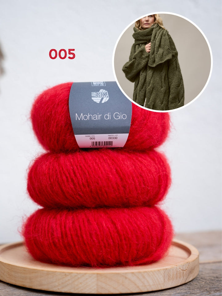 Strickpaket Mohair Di Gio Schal mit Zöpfen