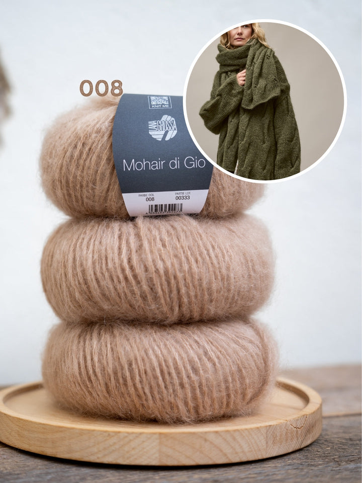 Strickpaket Mohair Di Gio Oversized Cardigan mit Zöpfen