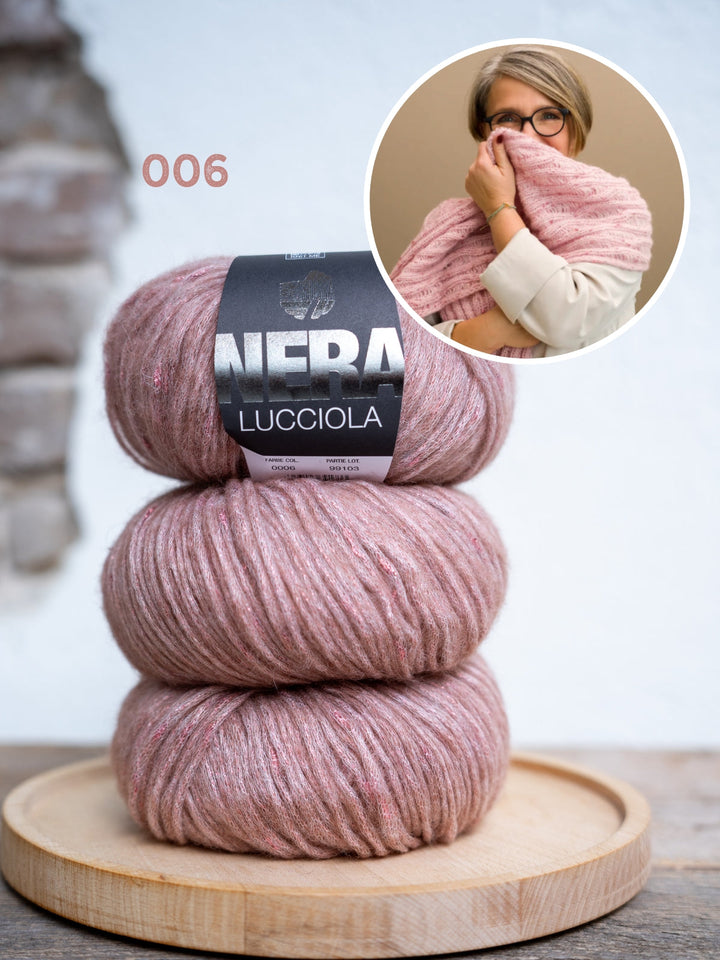 Strickpaket Fallmaschen-Schal – Lucciola – Tanja Steinbach