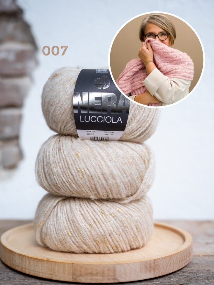 Strickpaket Fallmaschen-Schal – Lucciola – Tanja Steinbach