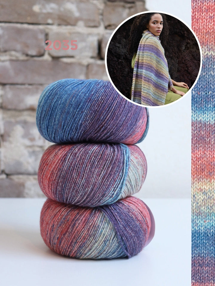 Strickpaket Gomitolo Mambo Schal mit Fallmaschenmuster