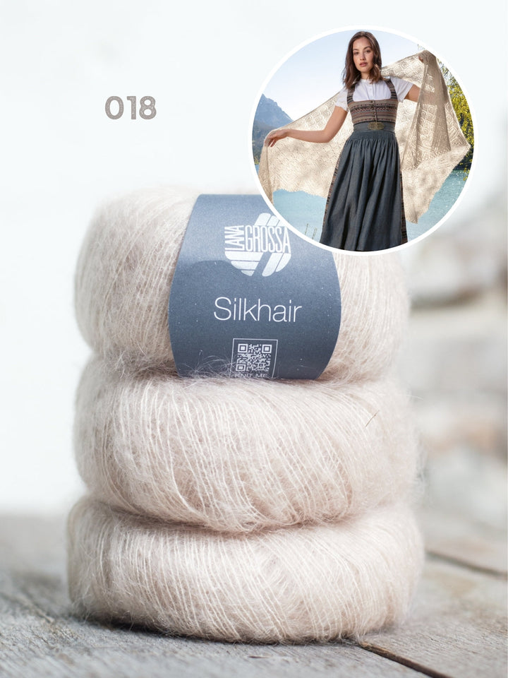 Strickpaket Silkhair Dreieckstuch im Muschelmuster