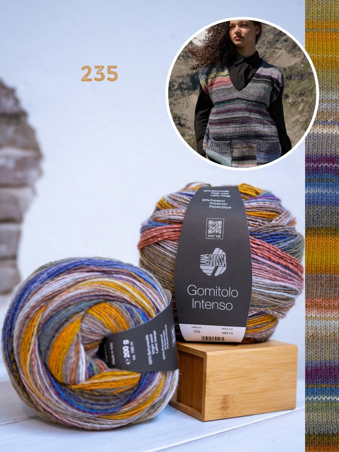 Strickpaket Gomitolo Intenso Top-down V-Ausschnitt-Pullunder