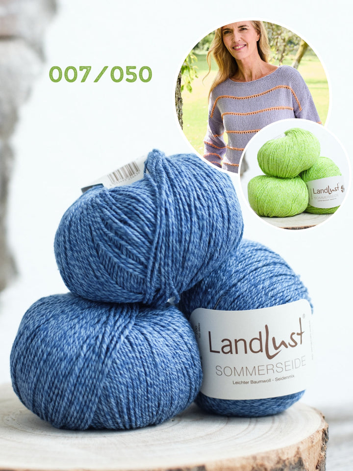 Strickpaket Landlust Sommerseide Pullover mit Ajourstreifen