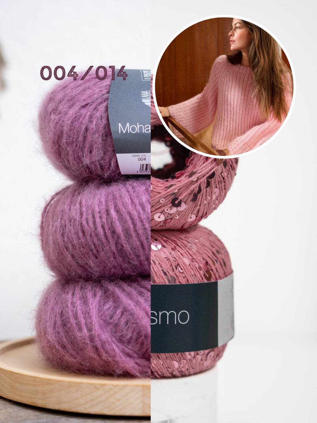 Strickpaket Mohair Di Gio Cosmo Top-down Pullover im Patentmuster