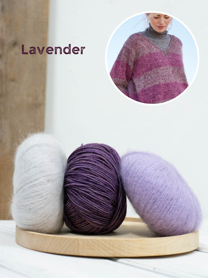 Strickpaket Cool Wool Vintage Silkhair Streifenpullover mit V-Ausschnitt