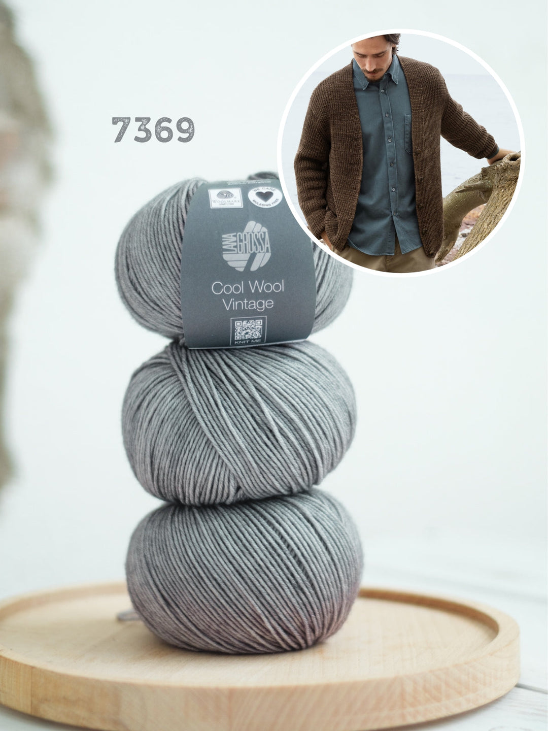 Strickpaket Cool Wool Vintage V-Ausschnitt Jacke im Halbpatent für Herren