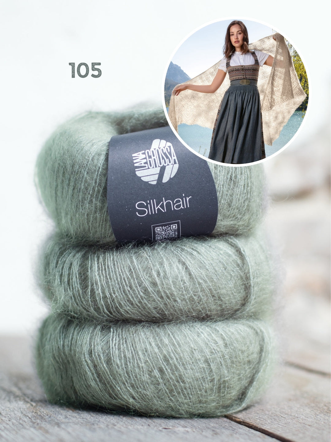Strickpaket Silkhair Dreieckstuch im Muschelmuster