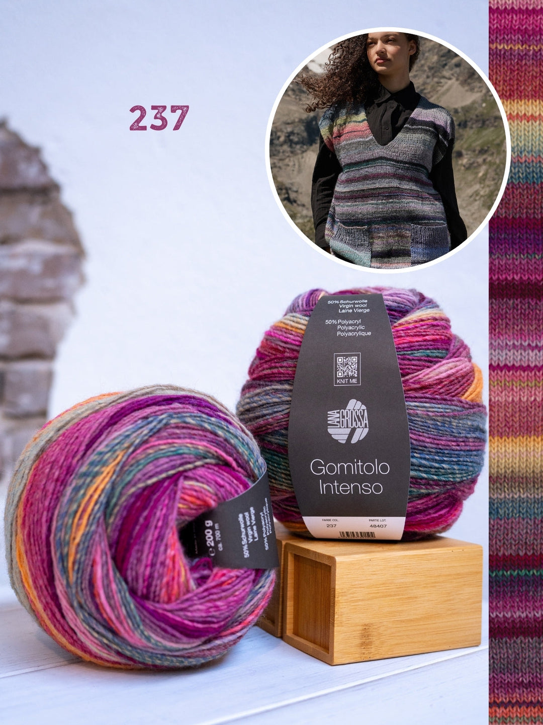 Strickpaket Gomitolo Intenso Top-down V-Ausschnitt-Pullunder