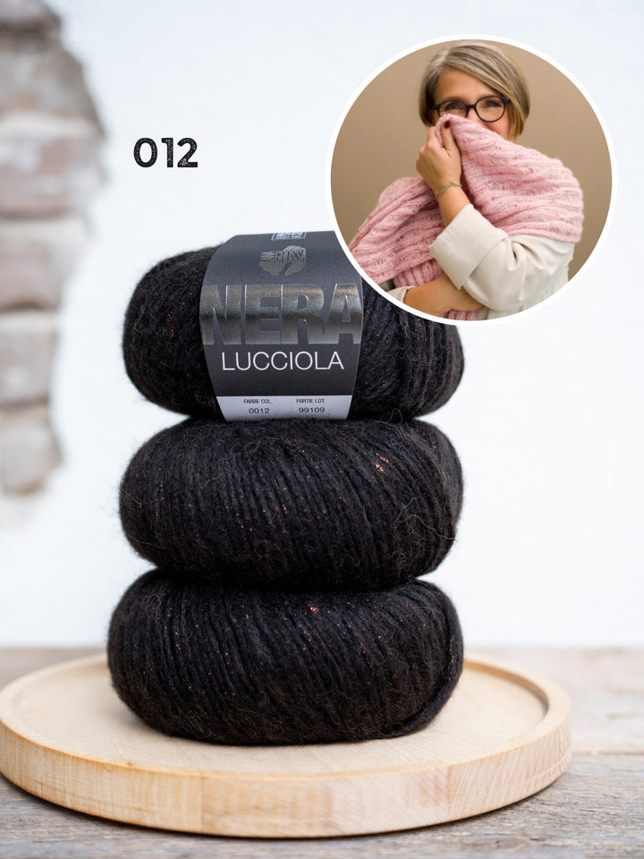 Strickpaket Fallmaschen-Schal – Lucciola – Tanja Steinbach