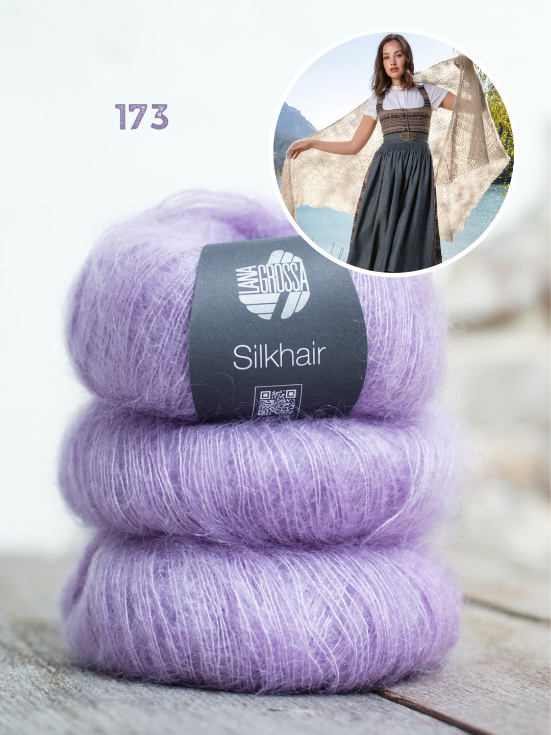 Strickpaket Silkhair Dreieckstuch im Muschelmuster