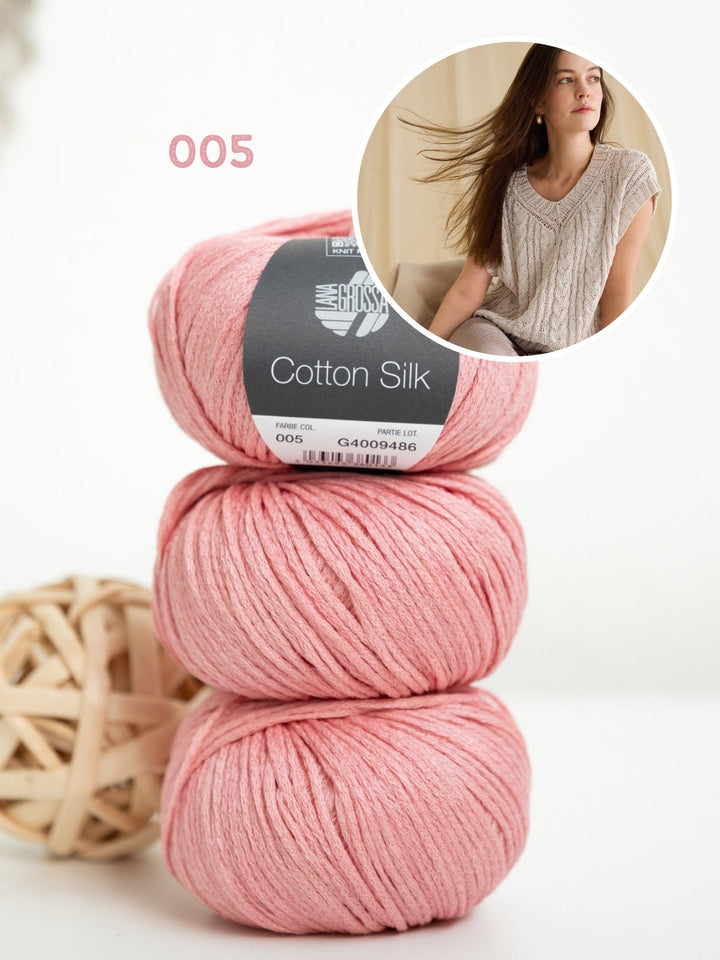 Strickpaket Cotton Silk Top mit Zöpfen