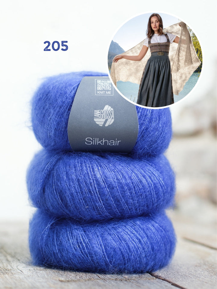 Strickpaket Silkhair Dreieckstuch im Muschelmuster