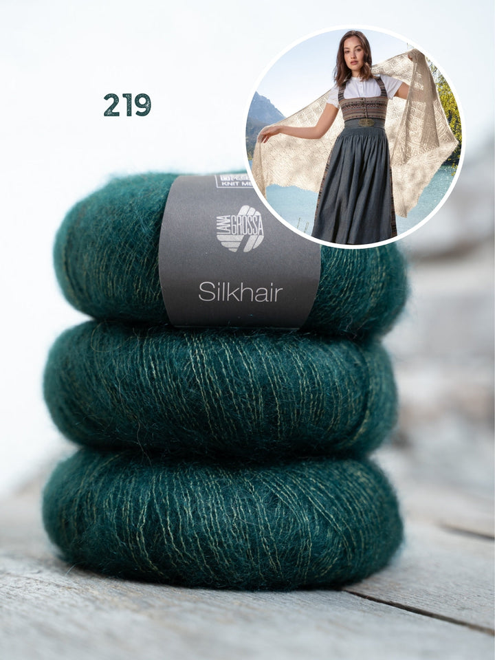 Strickpaket Silkhair Dreieckstuch im Muschelmuster