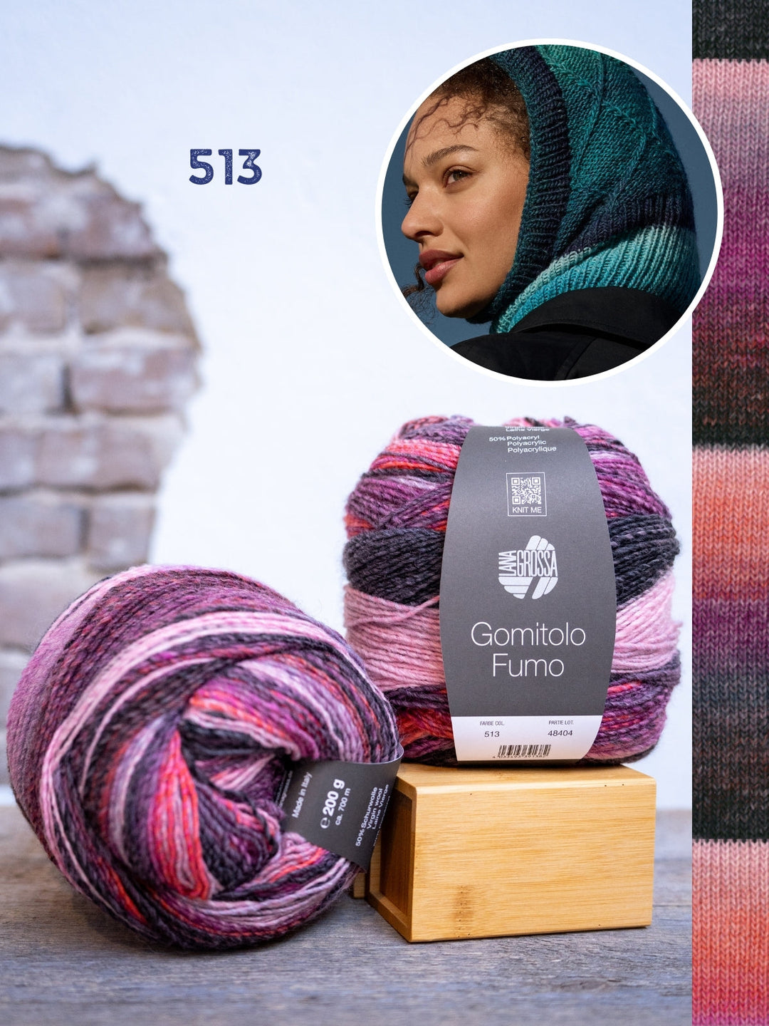 Strickpaket Gomitolo Fumo Balaclava mit Karomuster