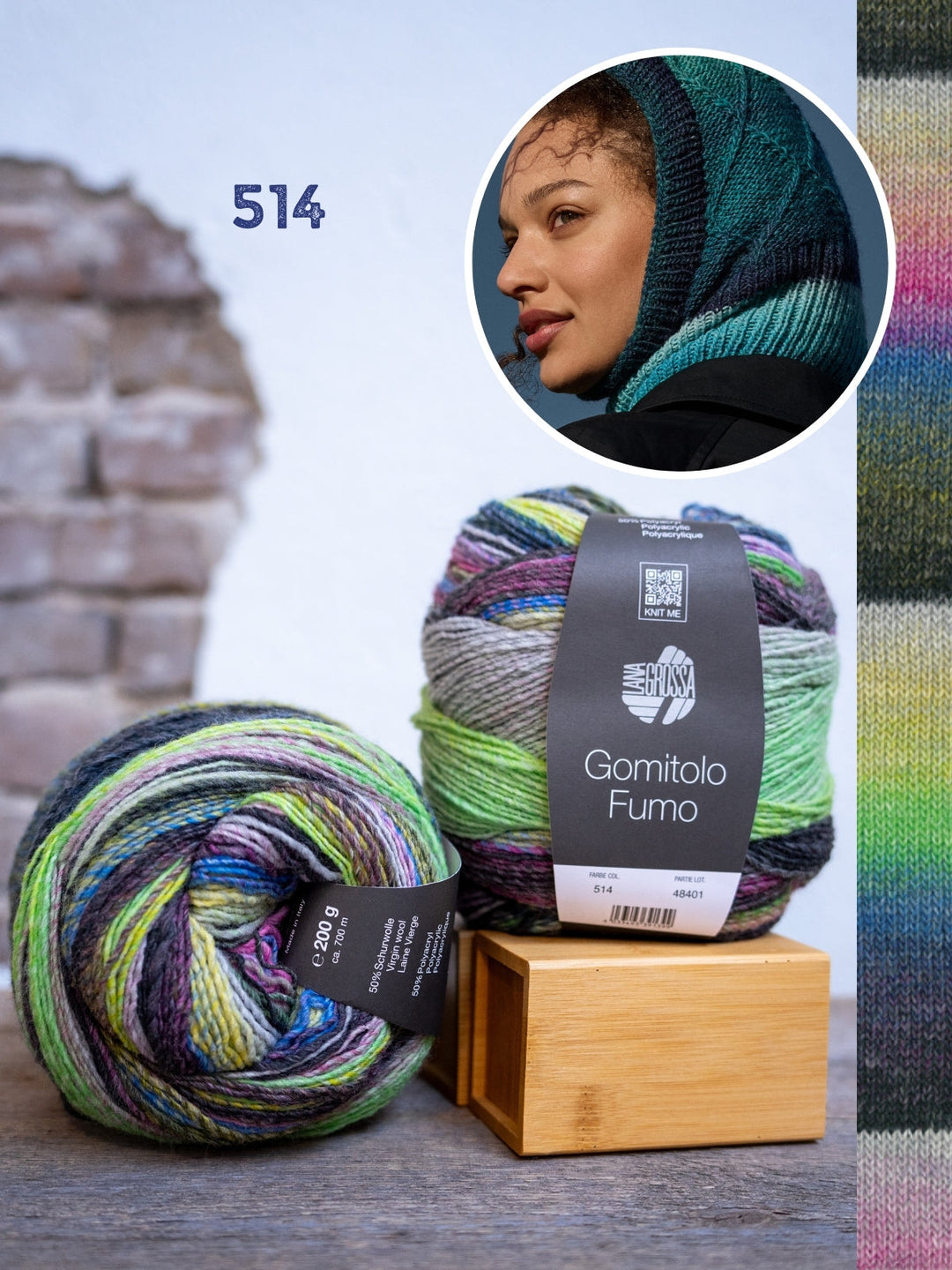 Strickpaket Gomitolo Fumo Balaclava mit Karomuster