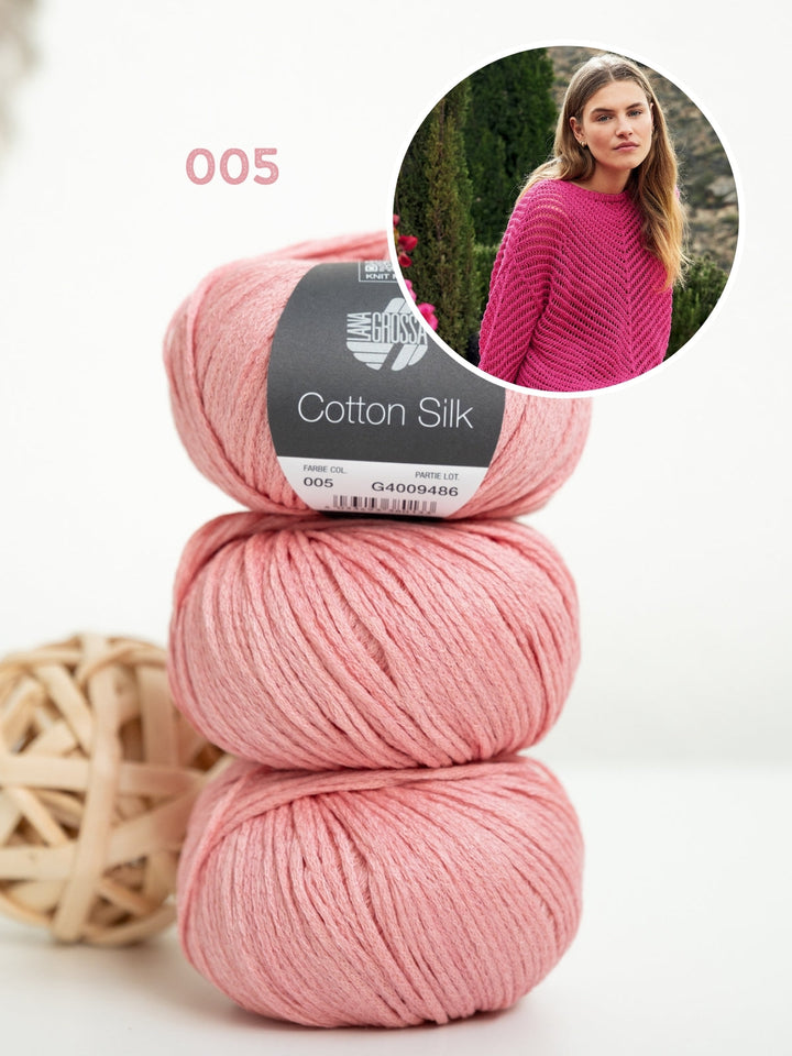 Strickpaket Cotton Silk Pullover mit Fischgrätmuster