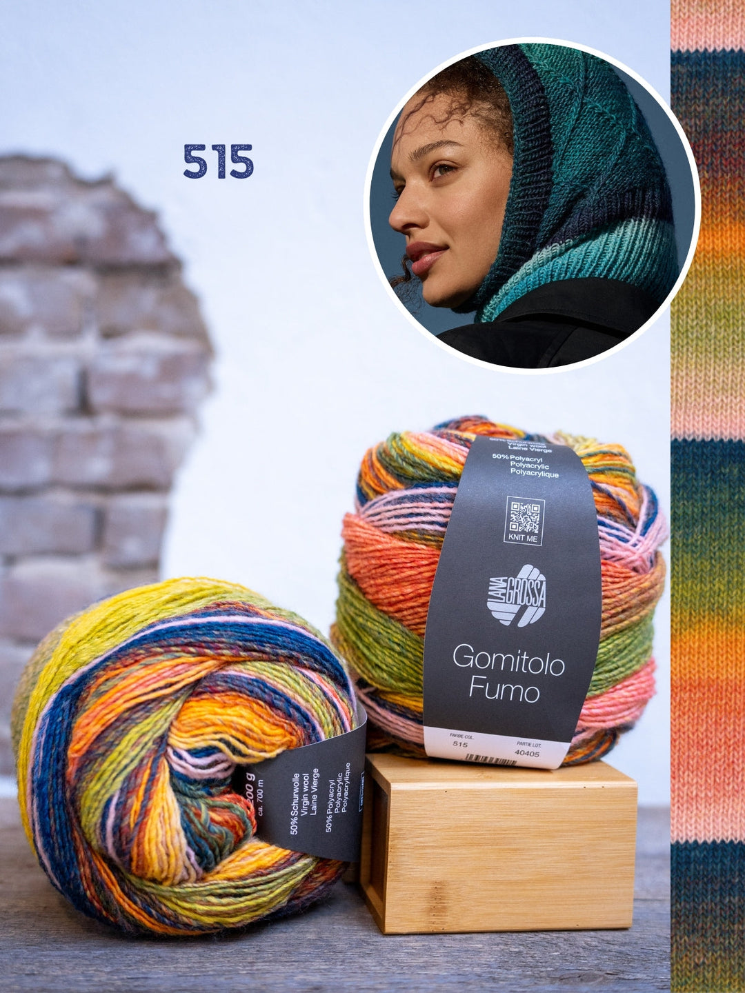 Strickpaket Gomitolo Fumo Balaclava mit Karomuster