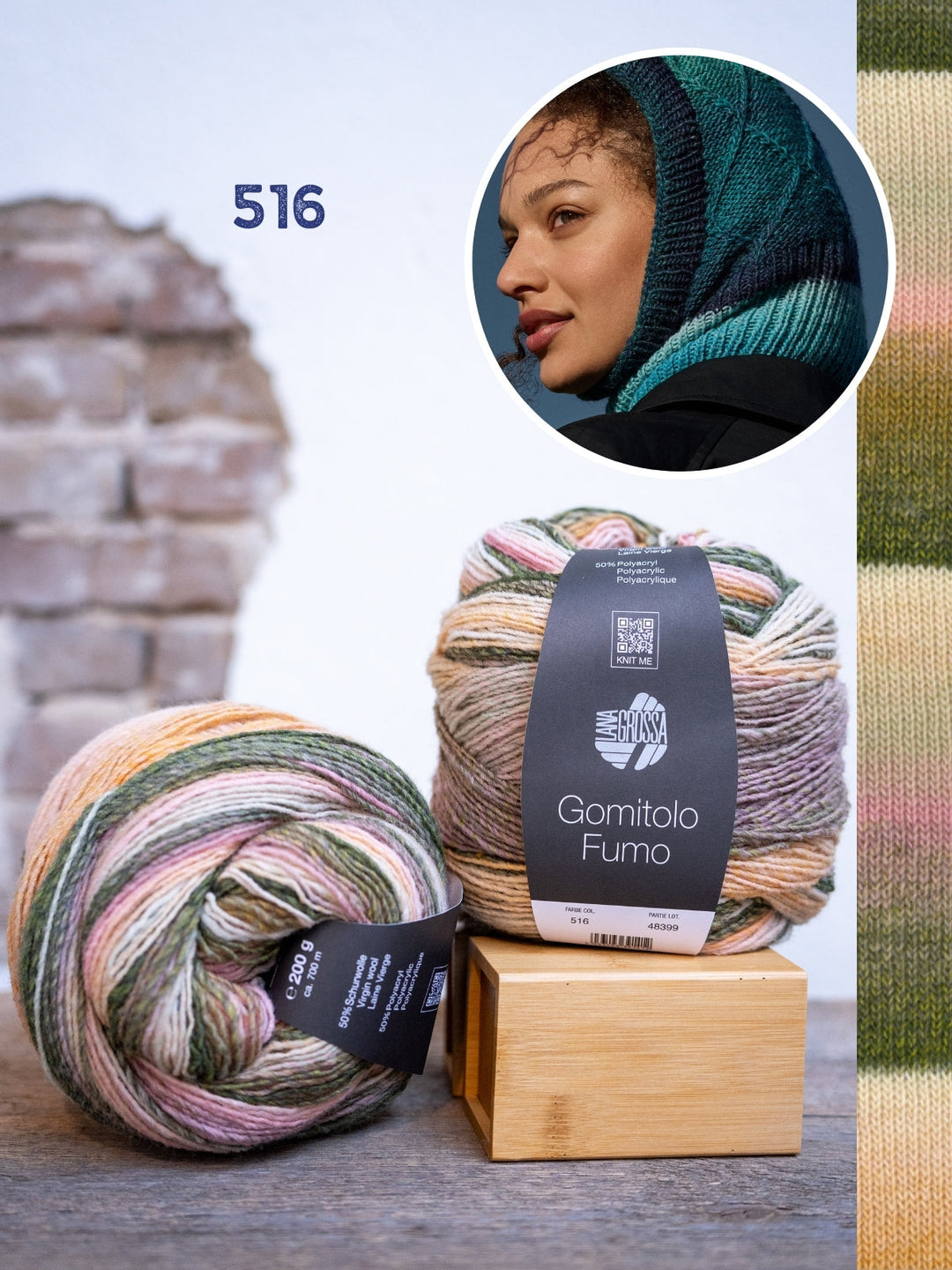 Strickpaket Gomitolo Fumo Balaclava mit Karomuster