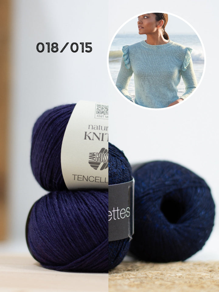 Strickpaket Tencellino Filo Paillettes Pullover mit Rüschen