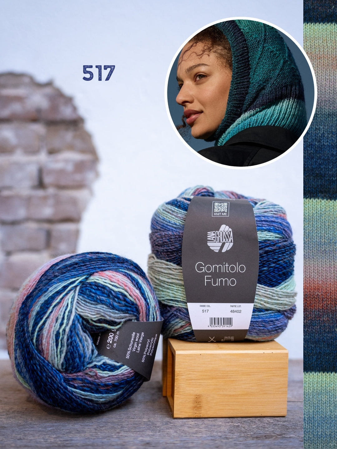 Strickpaket Gomitolo Fumo Balaclava mit Karomuster
