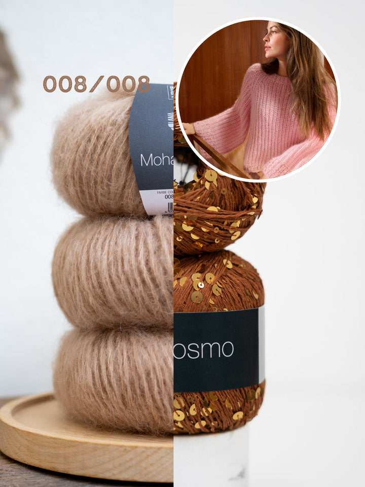 Strickpaket Mohair Di Gio Cosmo Top-down Pullover im Patentmuster