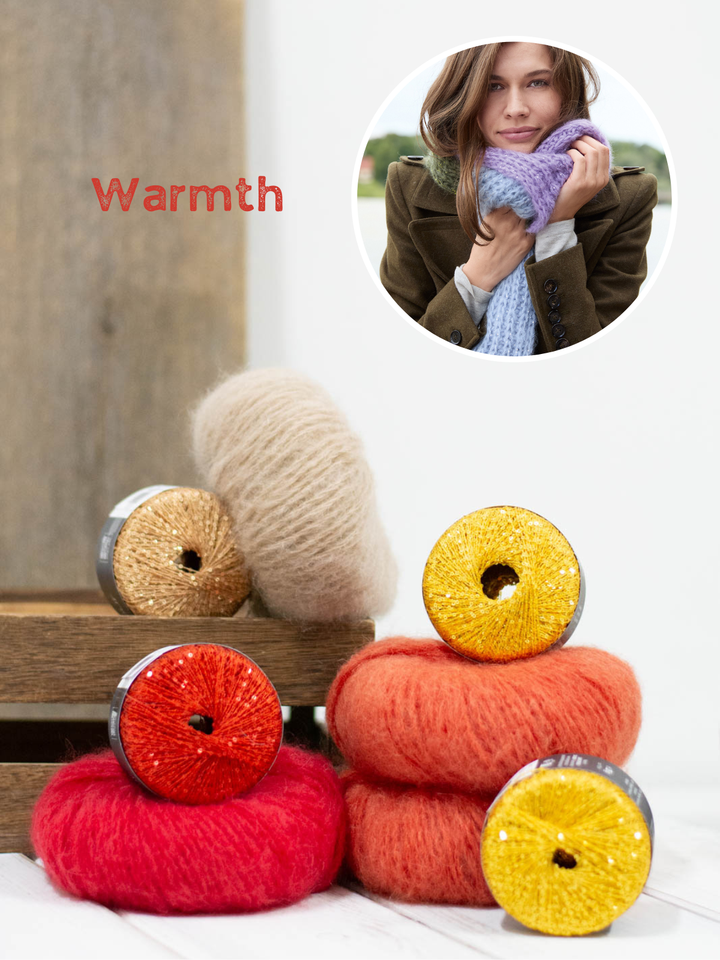 Strickpaket Mohair Di Gio Glamour Colorblock Schal im Patentmuster