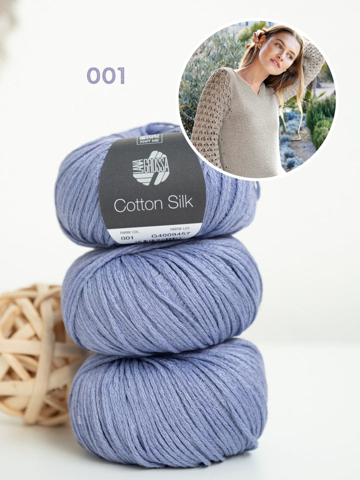 Strickpaket Cotton Silk Pullover mit Ajourärmeln