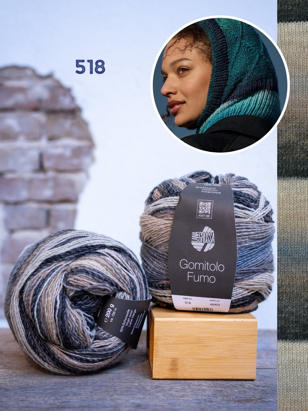 Strickpaket Gomitolo Fumo Balaclava mit Karomuster