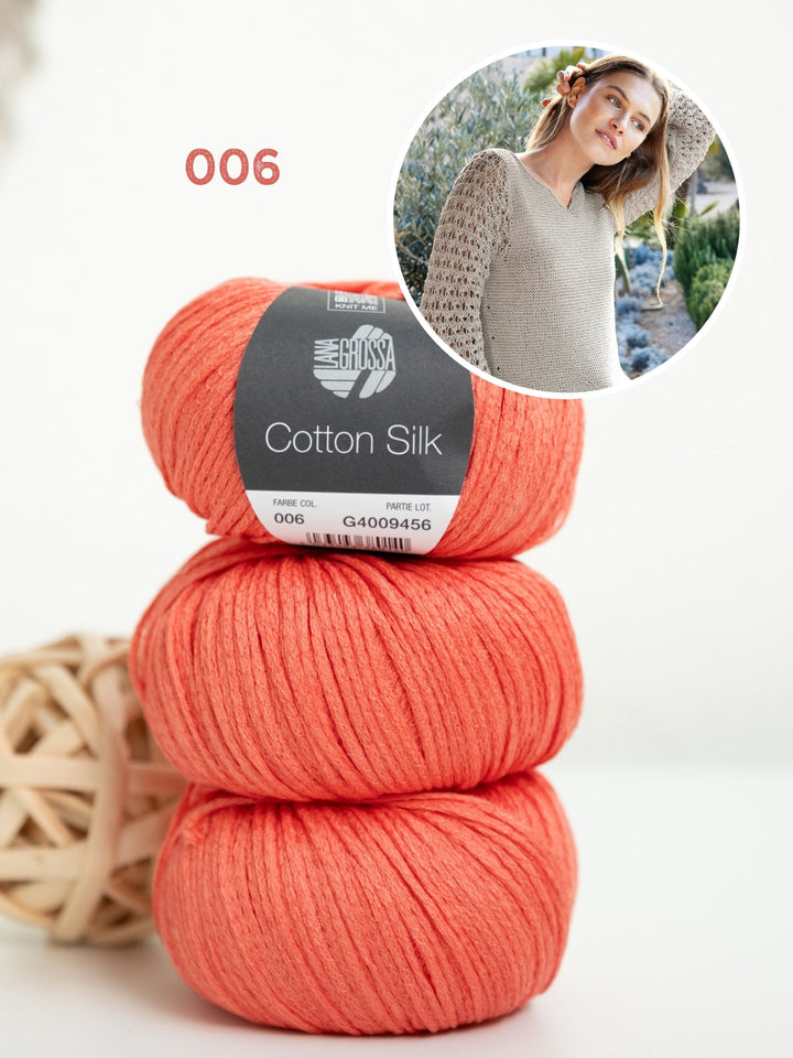 Strickpaket Cotton Silk Pullover mit Ajourärmeln
