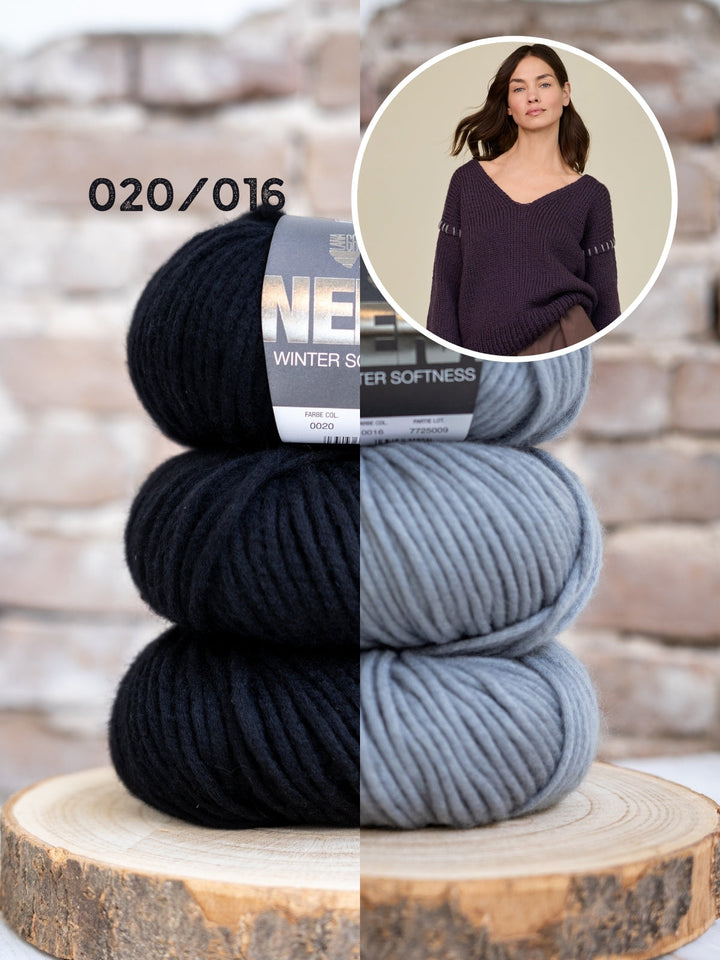 Strickpaket Winter Softness Top-down Pullover mit V-Ausschnitt