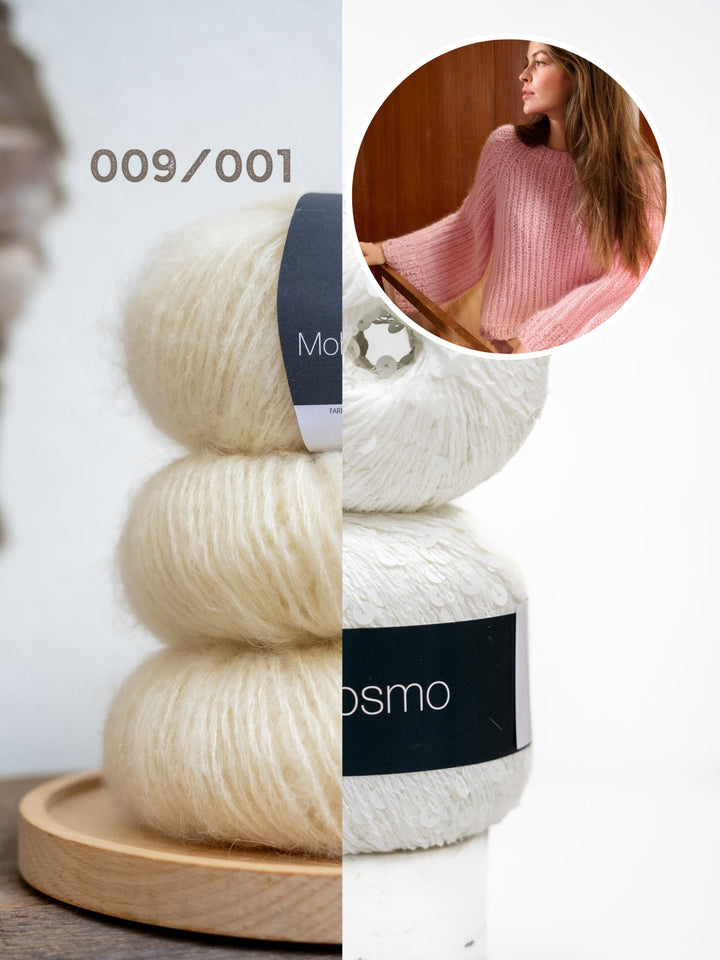 Strickpaket Mohair Di Gio Cosmo Top-down Pullover im Patentmuster