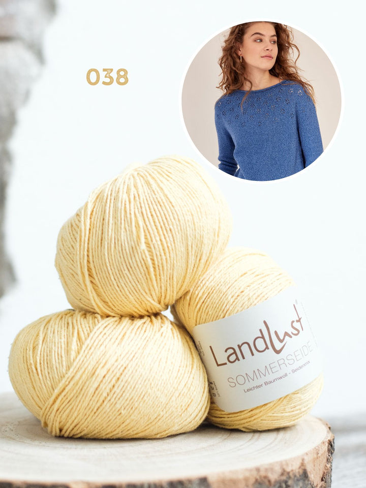 Strickpaket Landlust Sommerseide Pullover mit Ajour-Muster
