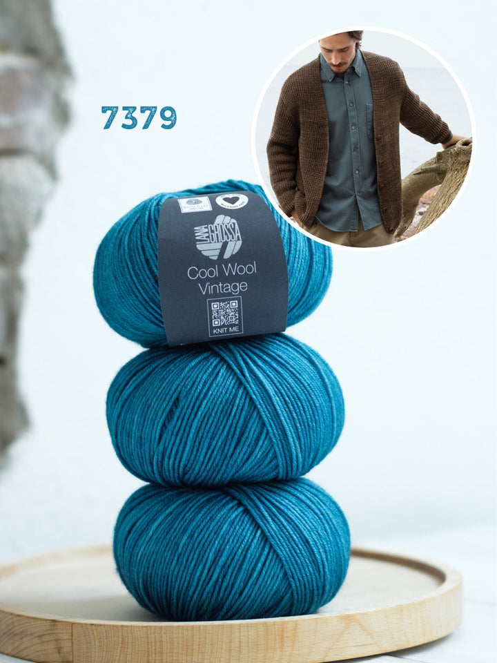 Strickpaket Cool Wool Vintage V-Ausschnitt Jacke im Halbpatent für Herren