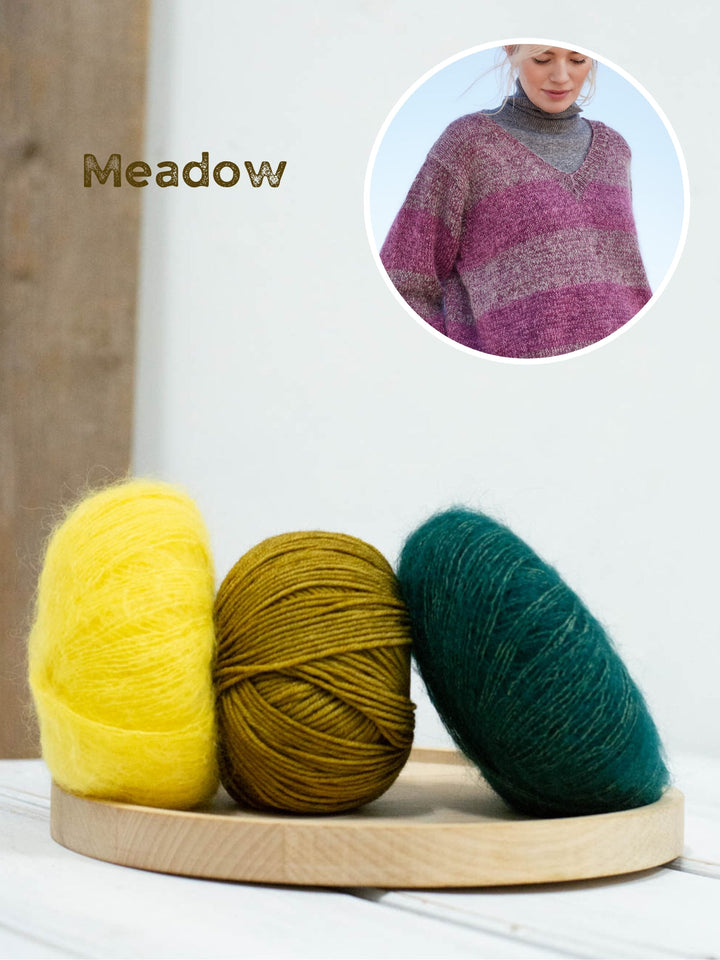 Strickpaket Cool Wool Vintage Silkhair Streifenpullover mit V-Ausschnitt