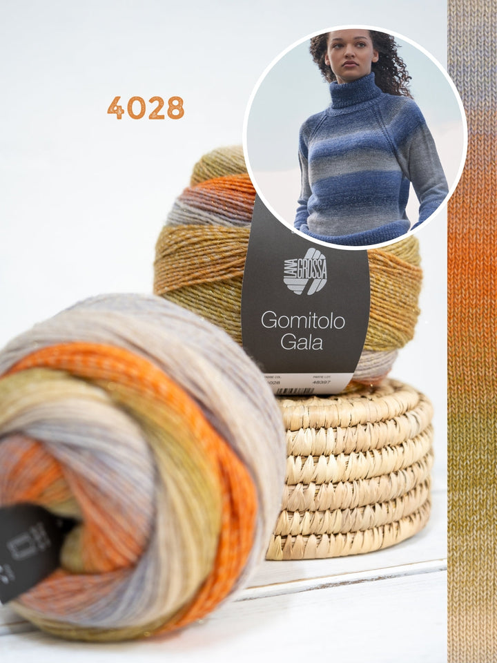 Strickpaket Gomitolo Gala Top-down Raglanpullover mit Rollkragen