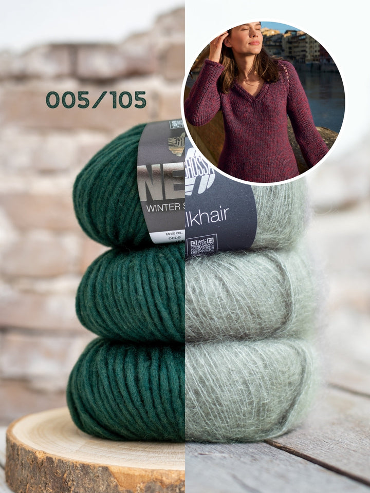 Strickpaket Winter Softness Silkhair V-Ausschnitt-Pullover