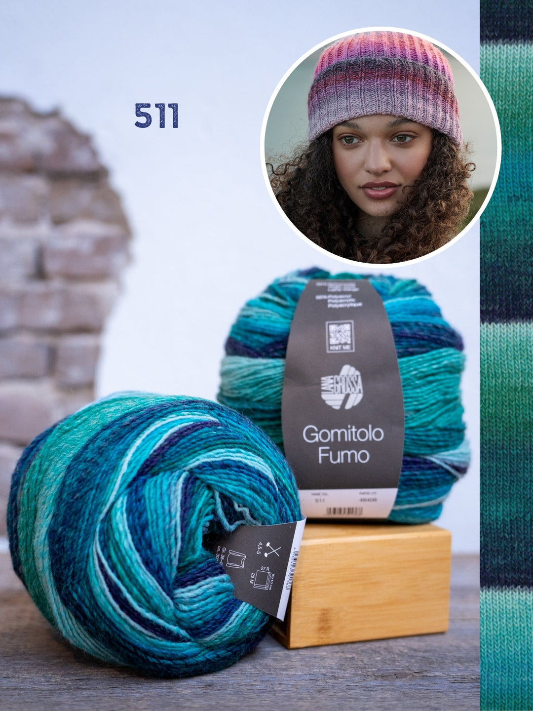 Strickpaket Gomitolo Fumo Mütze im Patentmuster