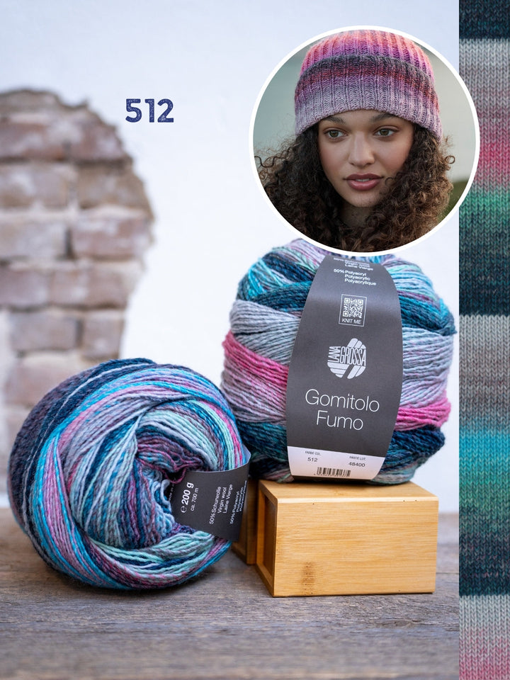 Strickpaket Gomitolo Fumo Mütze im Patentmuster