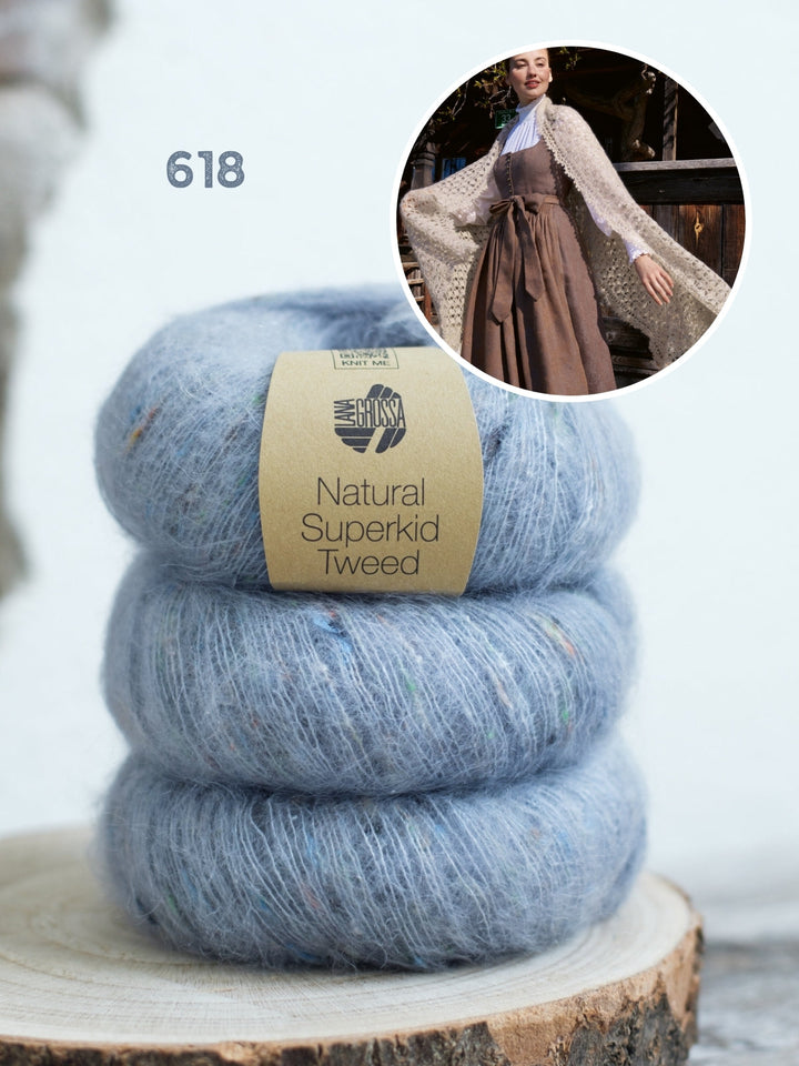 Häkelpaket Natural Superkid Tweed Tuch im Muschelmuster