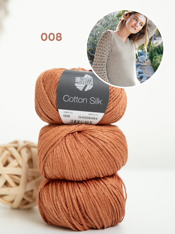 Strickpaket Cotton Silk Pullover mit Ajourärmeln