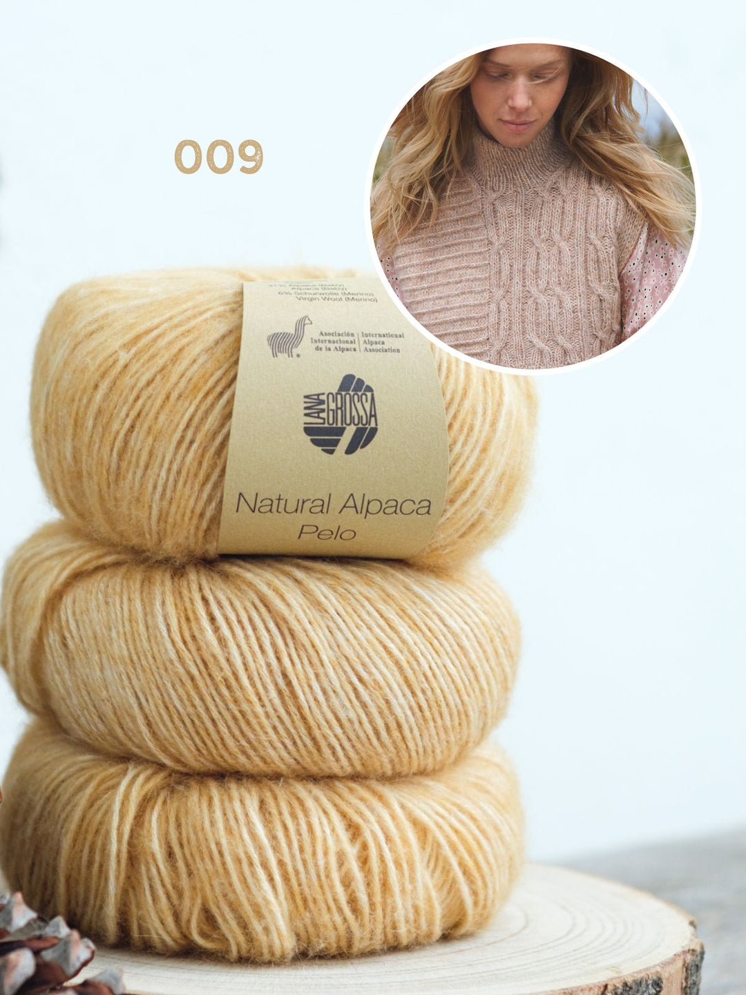 Strickpaket Natural Alpaca Pelo Zopfpullunder