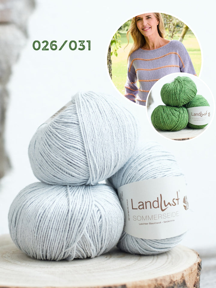 Strickpaket Landlust Sommerseide Pullover mit Ajourstreifen